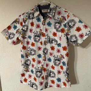 Retrofit Shirt Men Cotton Skeleton Hawaiian Print Skeleton Button Up Size Small